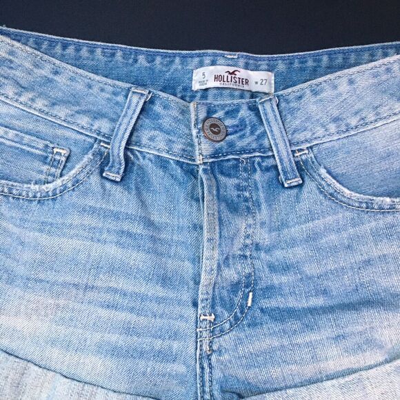 Hollister Distressed Jean Shorts Women's Size 5 W27 Mid Rise Button Fly Cuffed - Picture 3 of 10